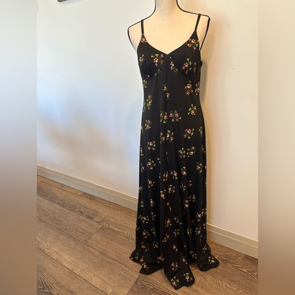Caron International  floral dress and jacket set VTG 70s EUC SZL black maxi - Picture 4 of 11
